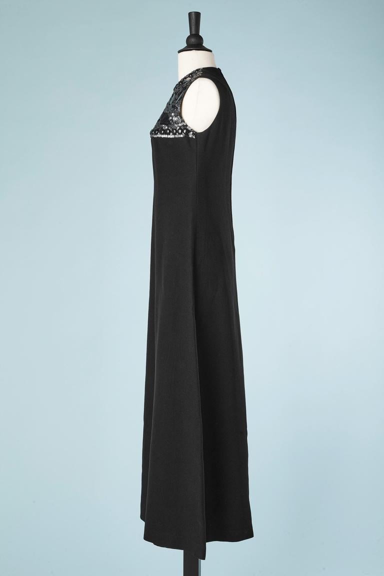 Women's Circa 1960's black crêpe evening dress with embroidered bust HEKO  For Sale