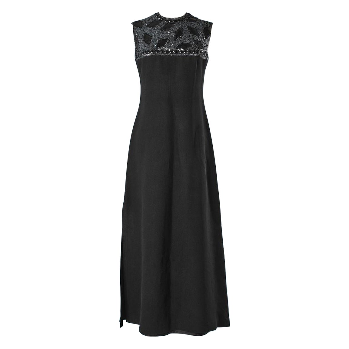Schwarzes Abendkleid aus Crêpe mit bestickter Büste HEKO, um 1960