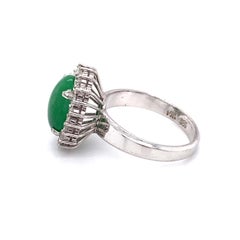 Circa 1960s Candy Apple Green Jade and Diamond Ring in 14K White Gold