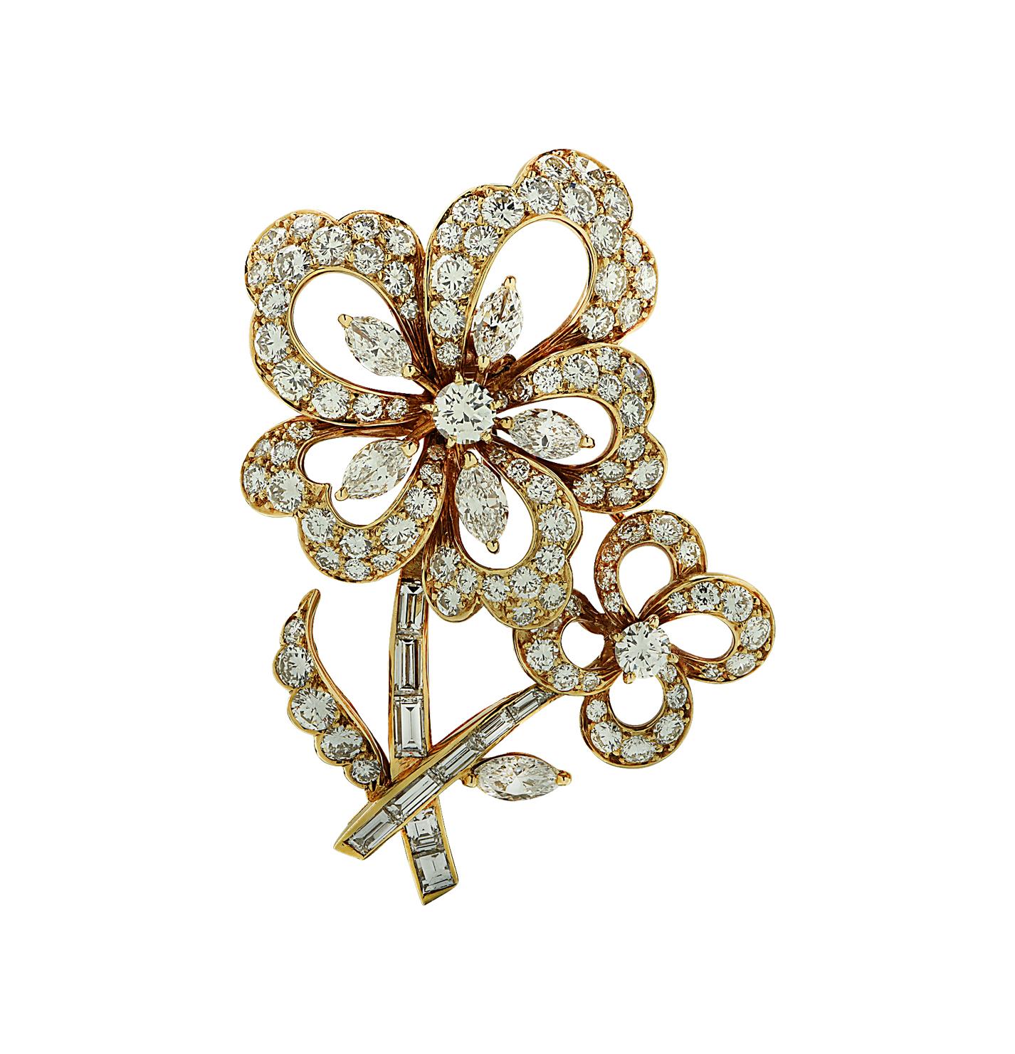 Modern Circa 1960s Cartier 7.68 Carat Diamond Flower Brooch Pin