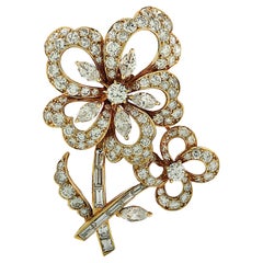 Circa 1960s Cartier 7.68 Carat Diamond Flower Brooch Pin