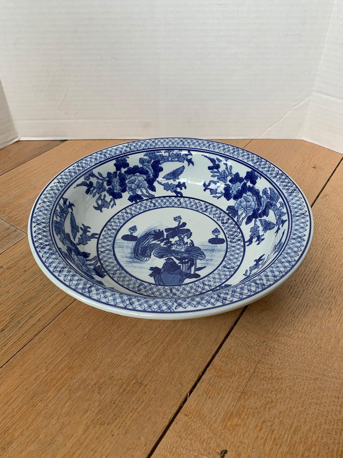 20th Century Chinese Export Blue & White Porcelain Bowl, Marked 