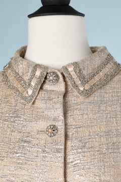 Circa 1960's cocktail dress in silver lurex and jewelry buttons Eres