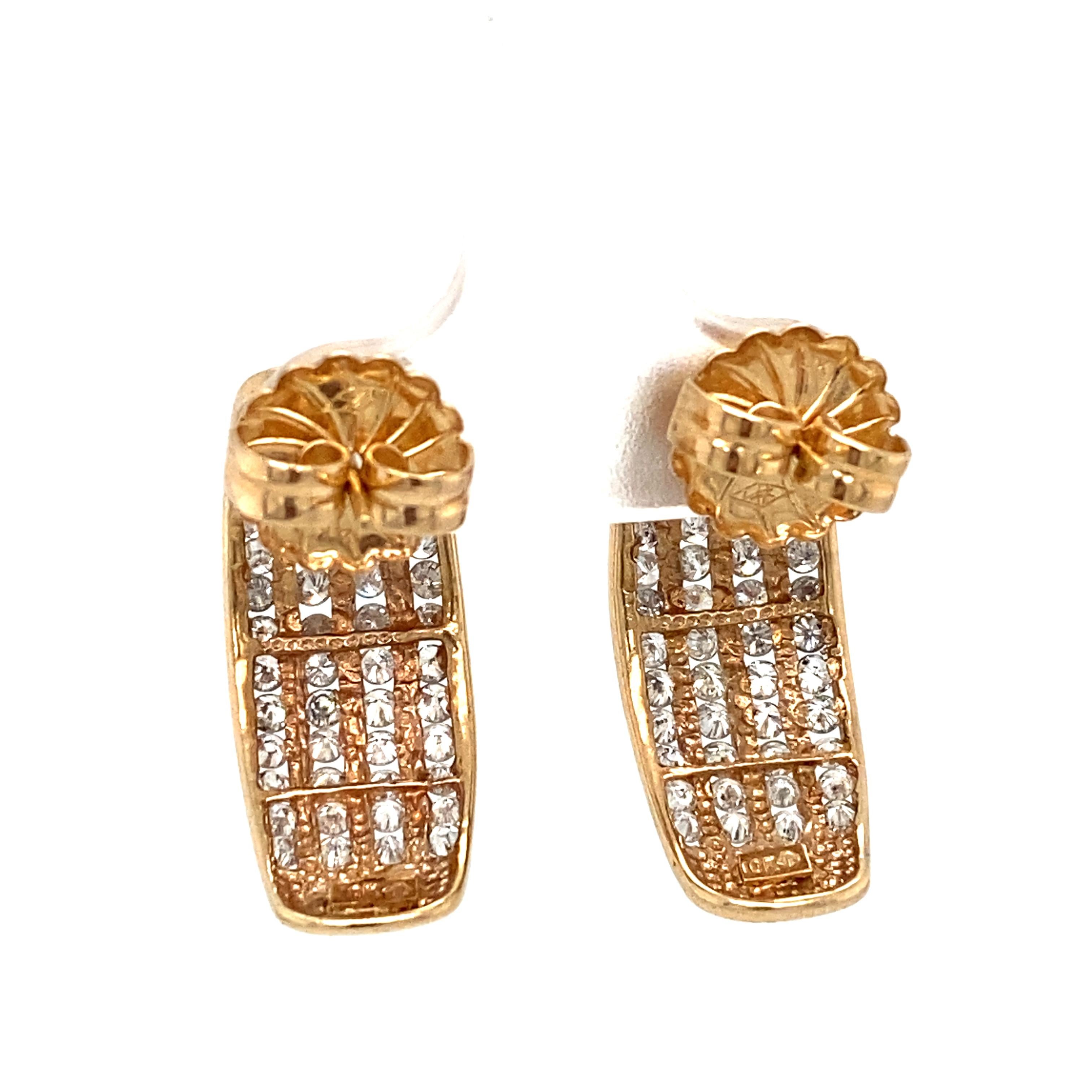Women's or Men's 1960s Curved Four Row Channel Set Diamond Earrings in 10 Karat Gold For Sale