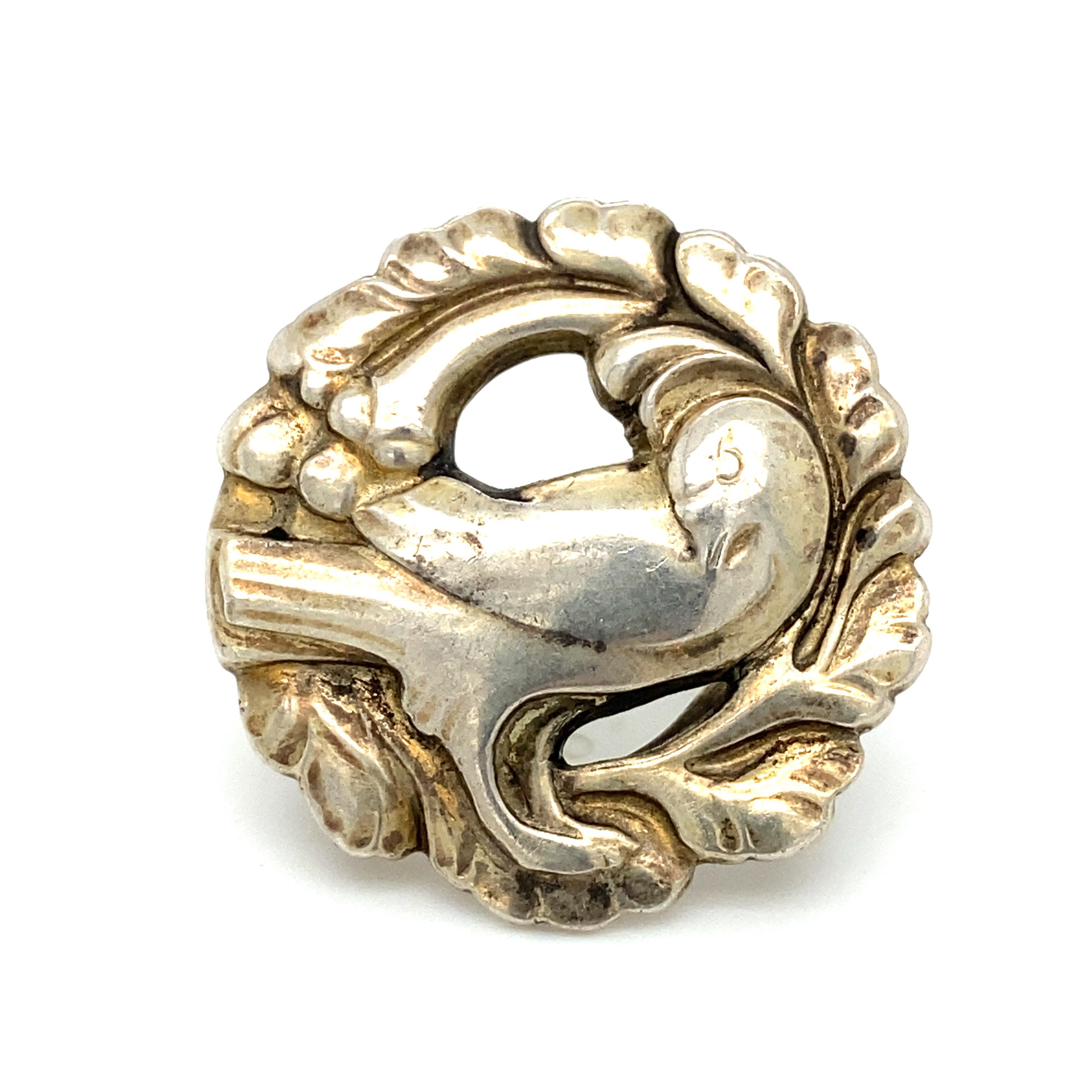 Women's or Men's Circa 1960s Danish Bird Cocktail Ring in Sterling Silver For Sale