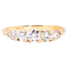 Circa 1960s Diamond Vintage 18 Carat Yellow Gold Five Stone London Bridge Ring