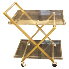Circa 1960s English Lucite, Chrome, and Brass Rolling Bar Cart