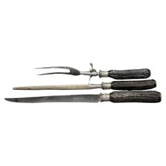 Retro Circa 1960s Faux Antler and Sterling Carving Set