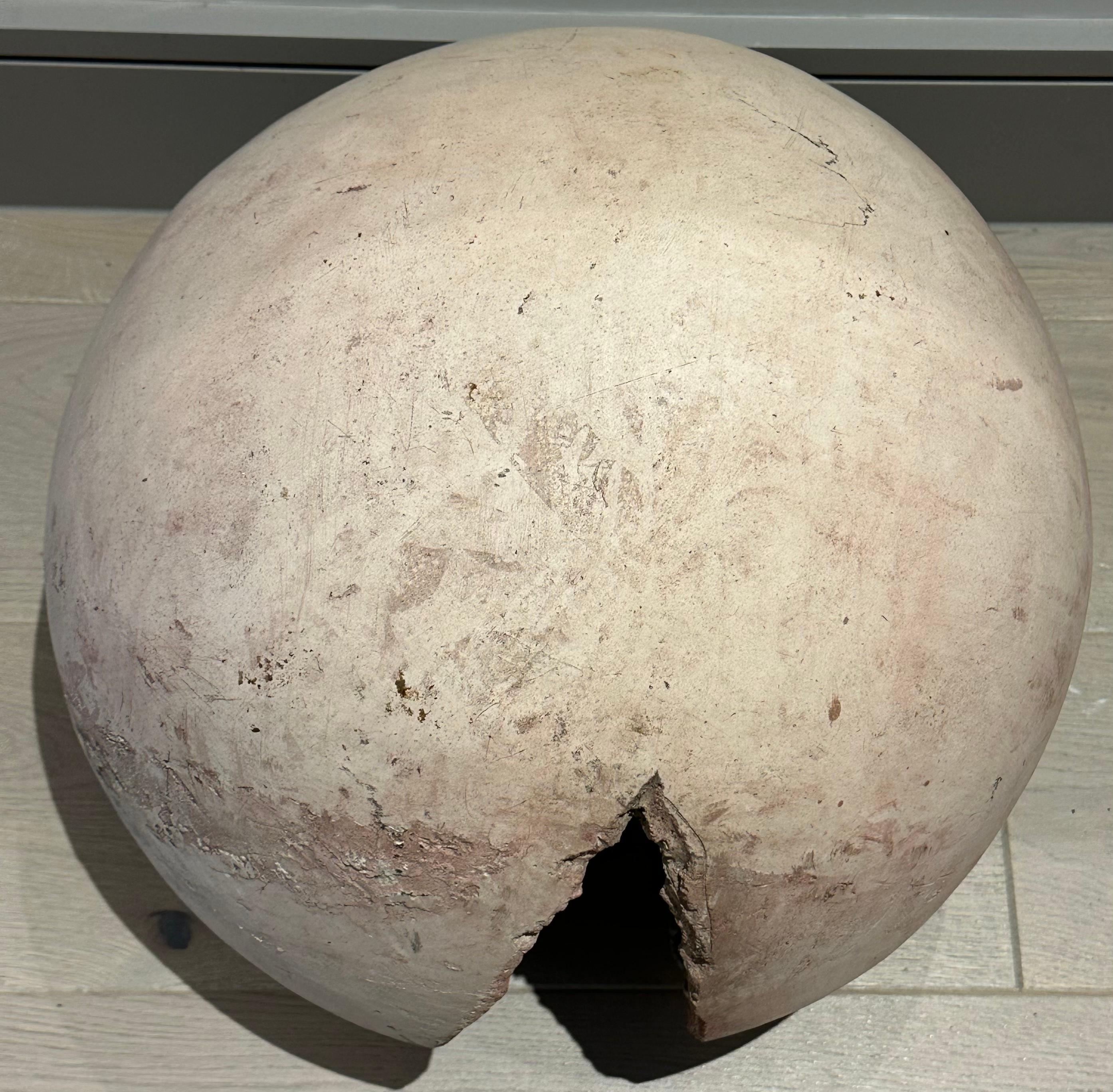 Hand-Crafted Circa 1960s French Abstract Terracotta 'Cracked Egg' Futuristic Sculpture For Sale