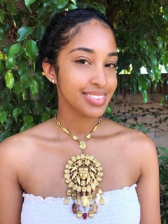 Circa 1960s Goldette Large Goldtone Egyptian Revival Necklace