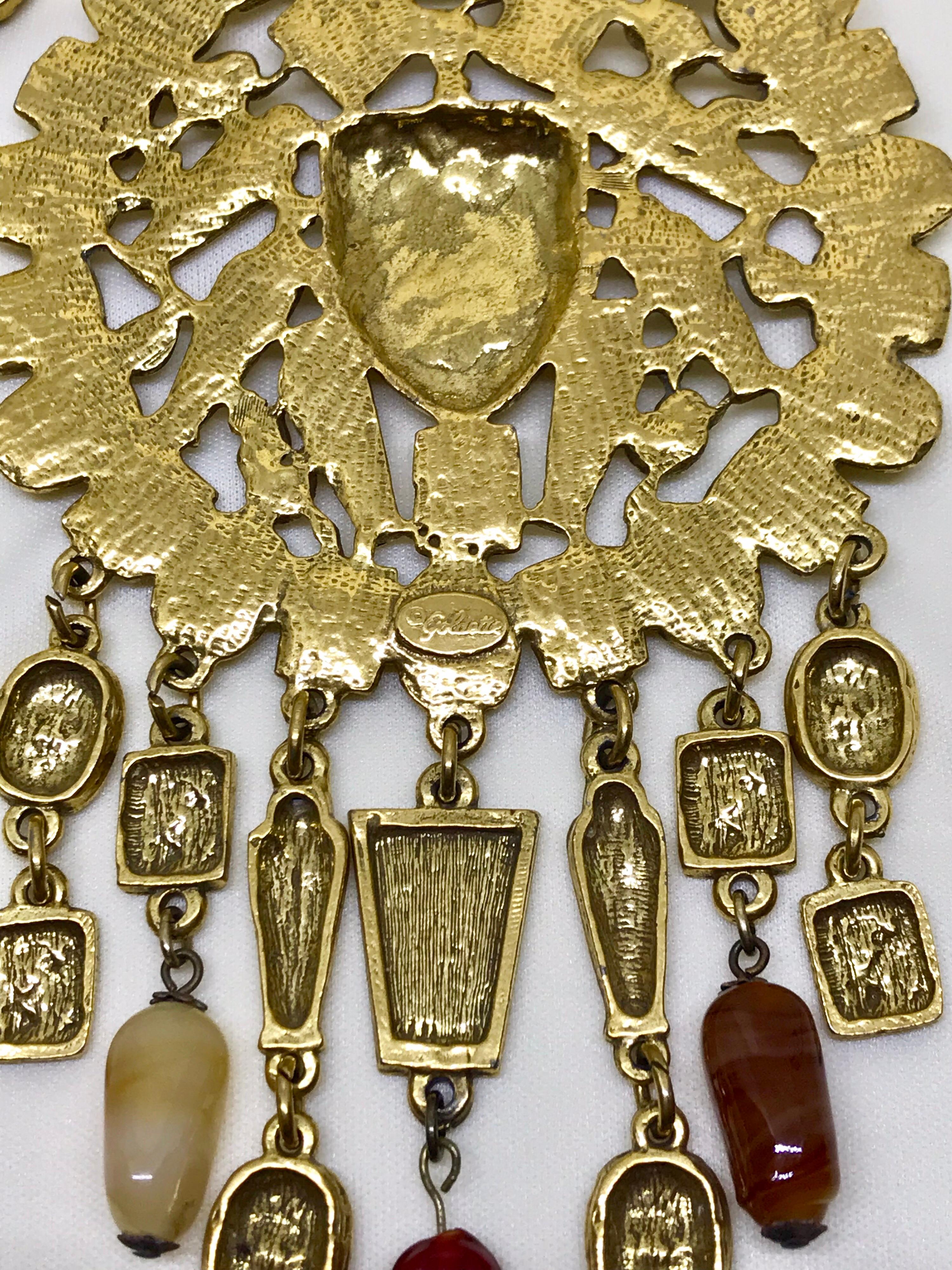 Circa 1960s Goldette Large Goldtone Egyptian Revival Necklace For Sale 1
