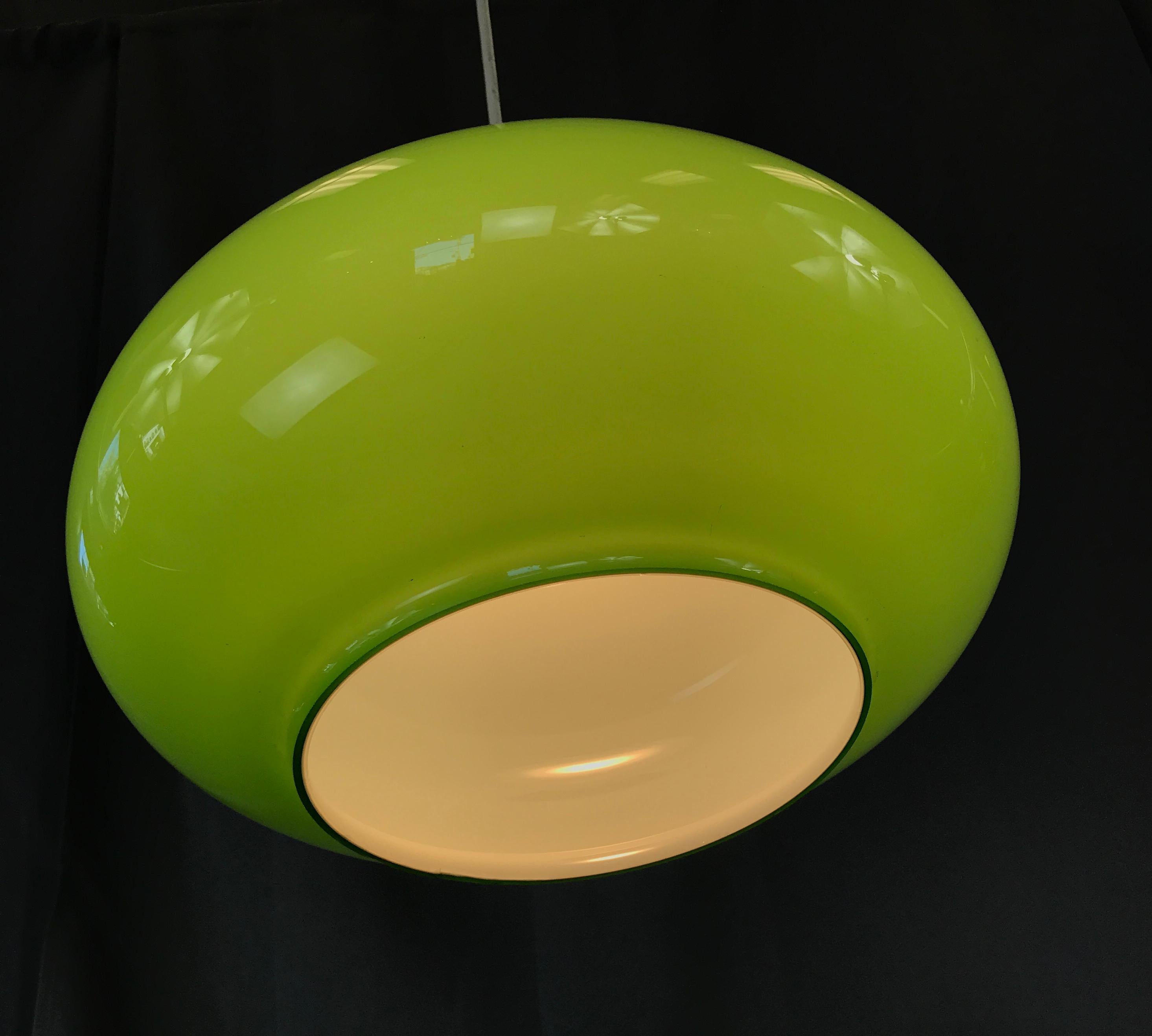 Green Cased Glass Pendant Light, circa 1960s 4