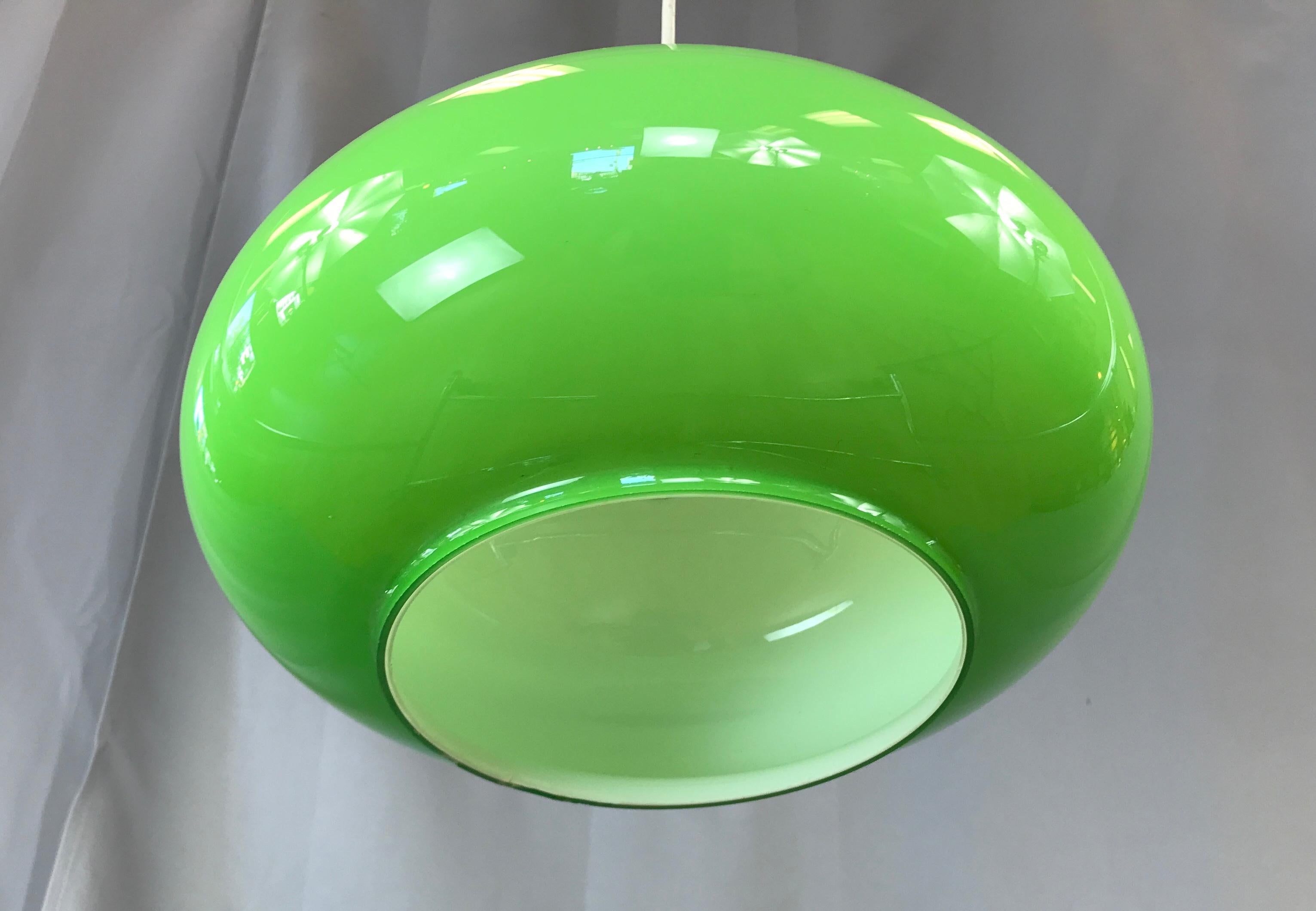 Scandinavian Modern Green Cased Glass Pendant Light, circa 1960s