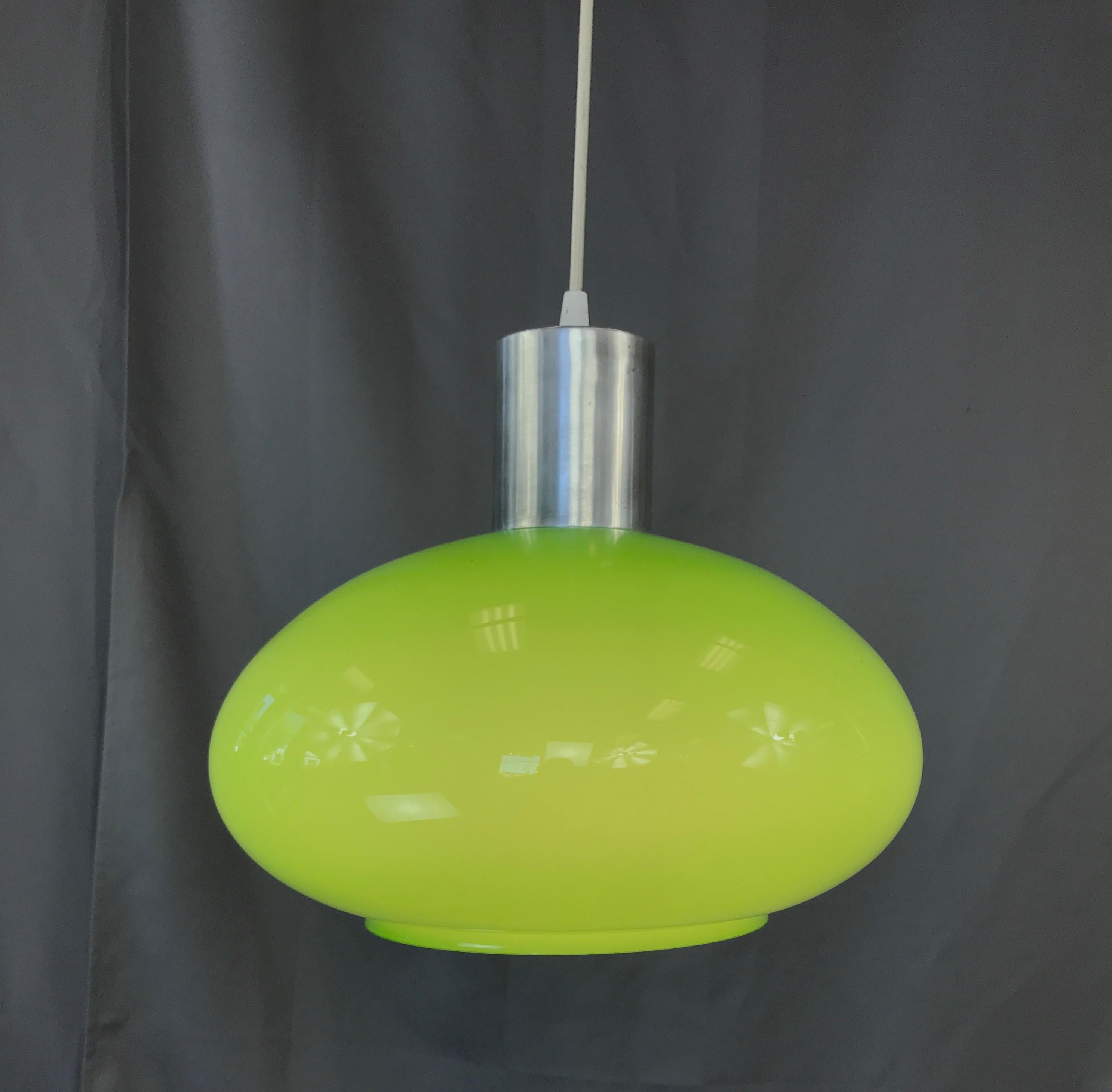 Green Cased Glass Pendant Light, circa 1960s 3