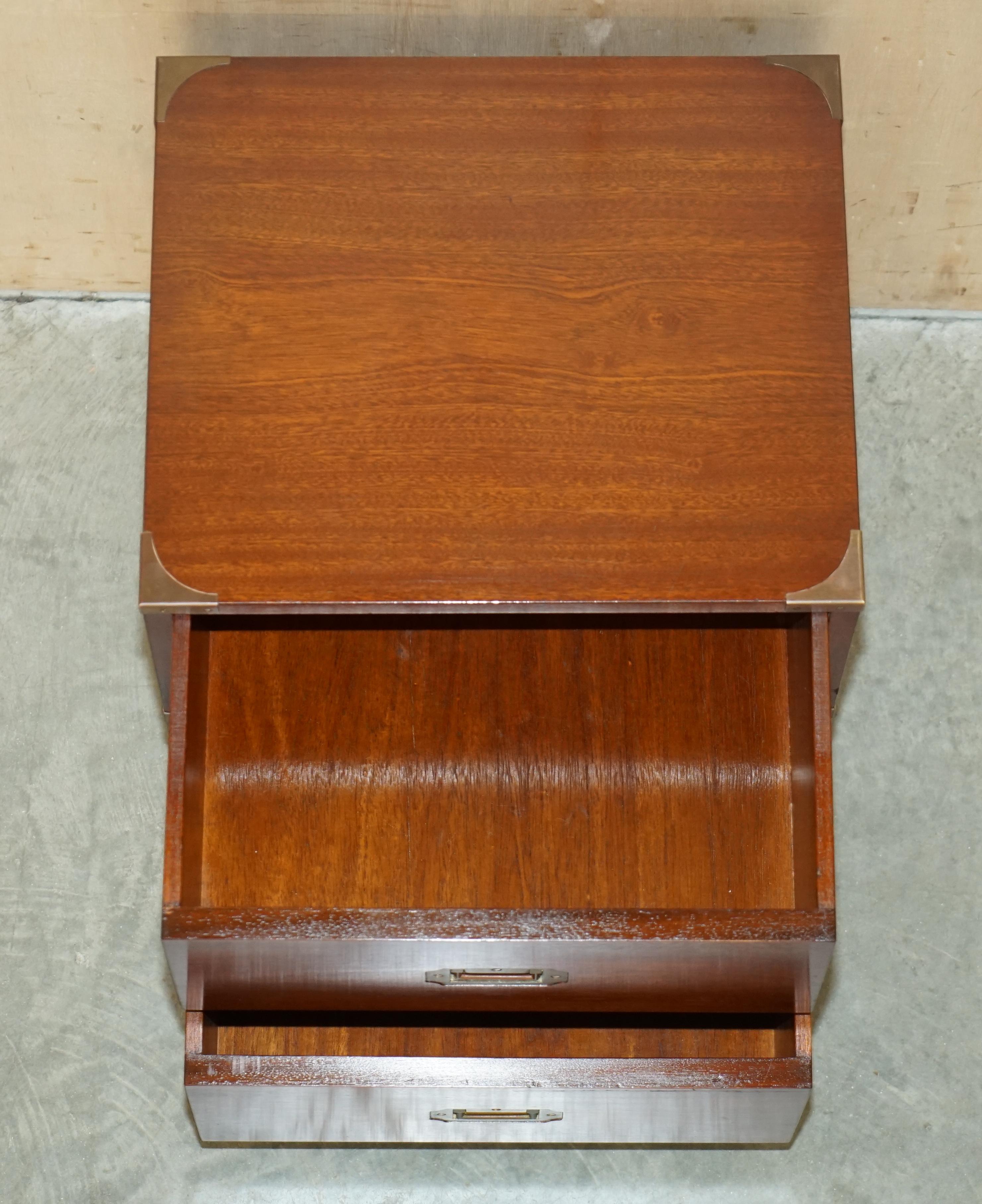 Harrods Kennedy Military Campaign Side End Lamp Wine Table Drawers, circa 1960s For Sale 12