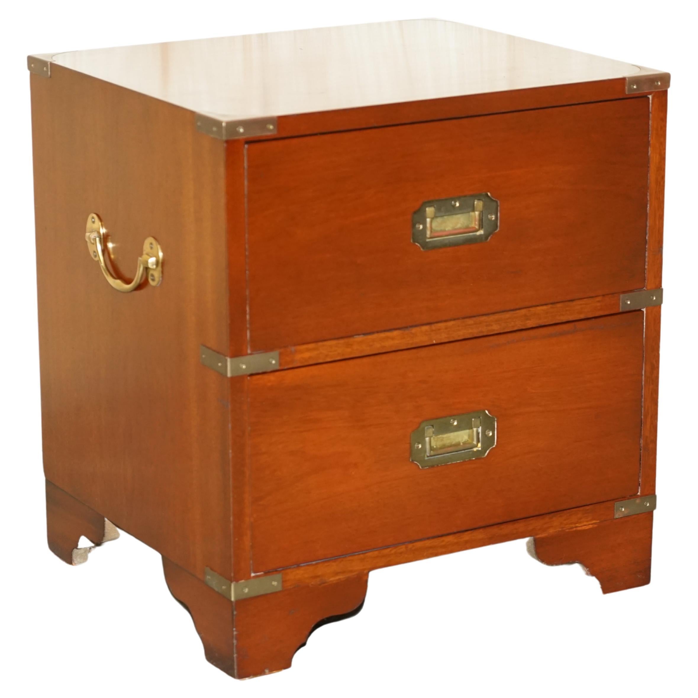 Harrods Kennedy Military Campaign Side End Lamp Wine Table Drawers, circa 1960s