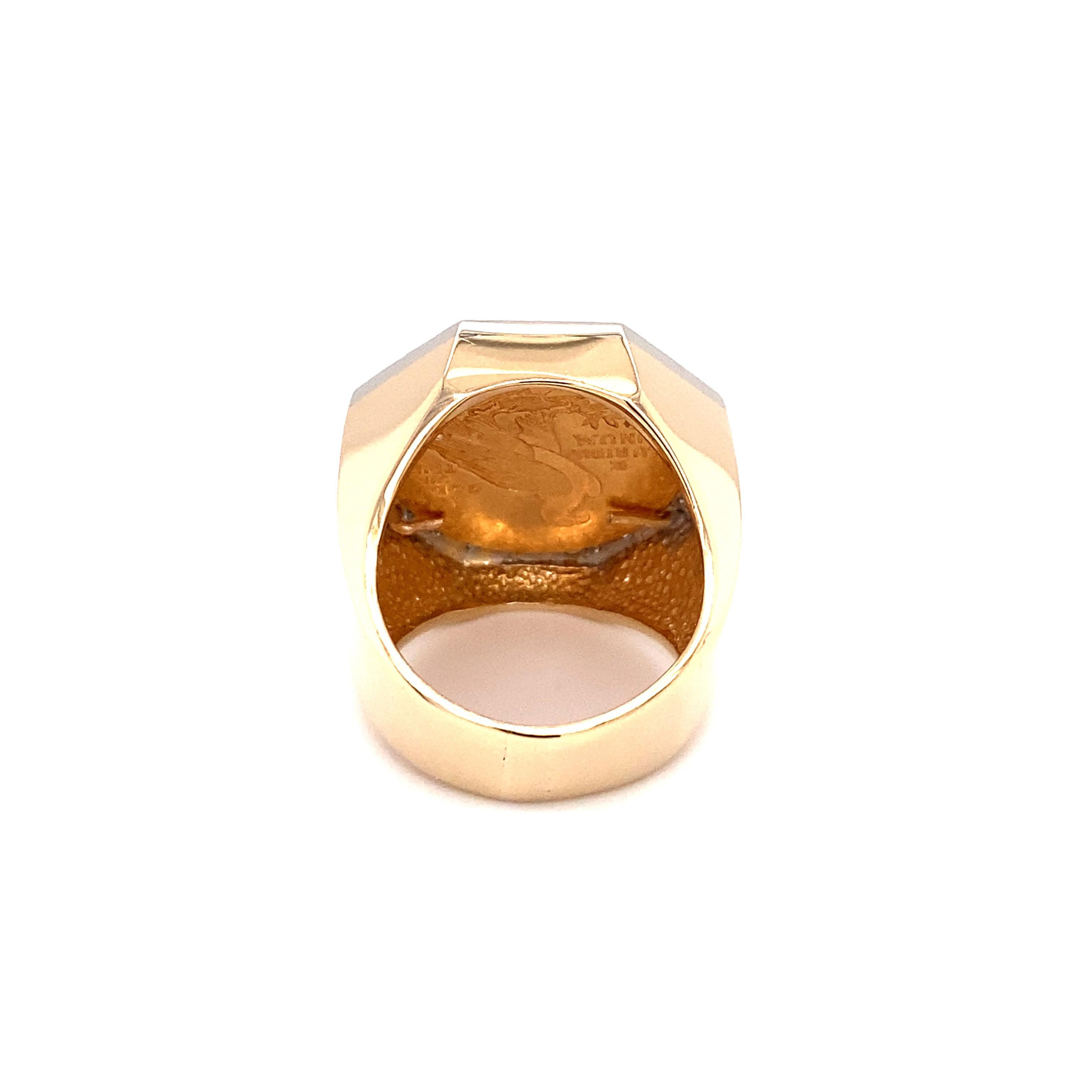 Circa: 1960s
Metal Type: 14K yellow gold
Size: US 7
Weight: 15.2g

Diamond Details:

Cut: Round
Carat: 0.50 carat total weight
Color: H-I
Clarity: SI