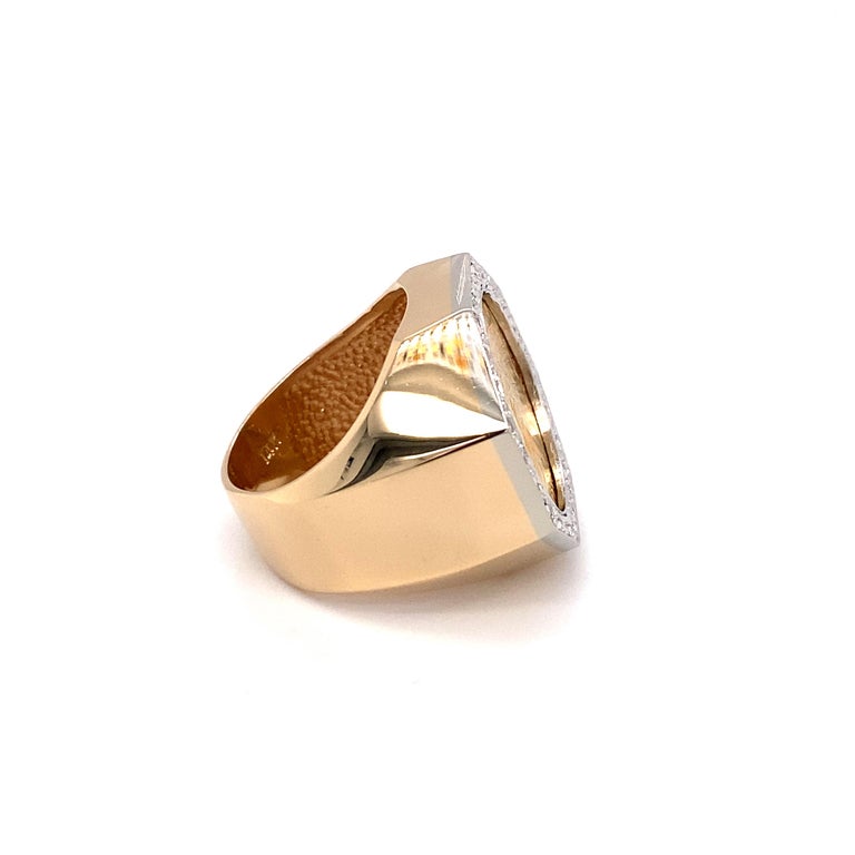 circa 1960s Indian Head Coin Ring with Diamond Halo in 14K Gold