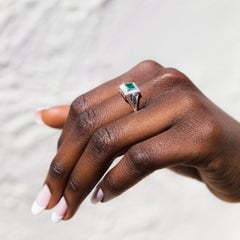 Circa 1960s Natural Green Emerald and Diamond Cluster Ring 18 Carat White Gold