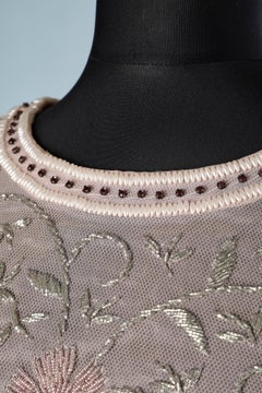 Circa 1960's pale pink beaded tulle with rhinestone