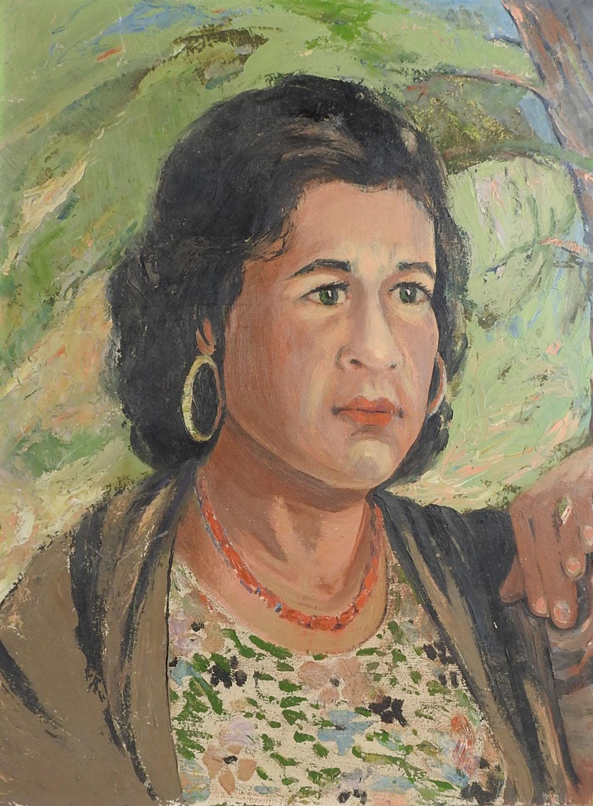 Mid-Century Modern Portrait Painting of Woman, circa 1960s For Sale