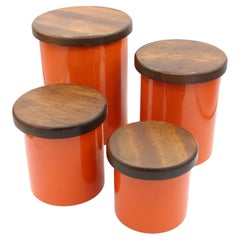 Vintage Circa 1960s Set of 4 Tin Canisters with Covers by Copco