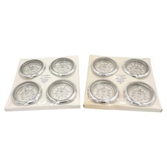 Vintage Circa 1960s Silverplated Glass Coasters by Leonard Set of 8