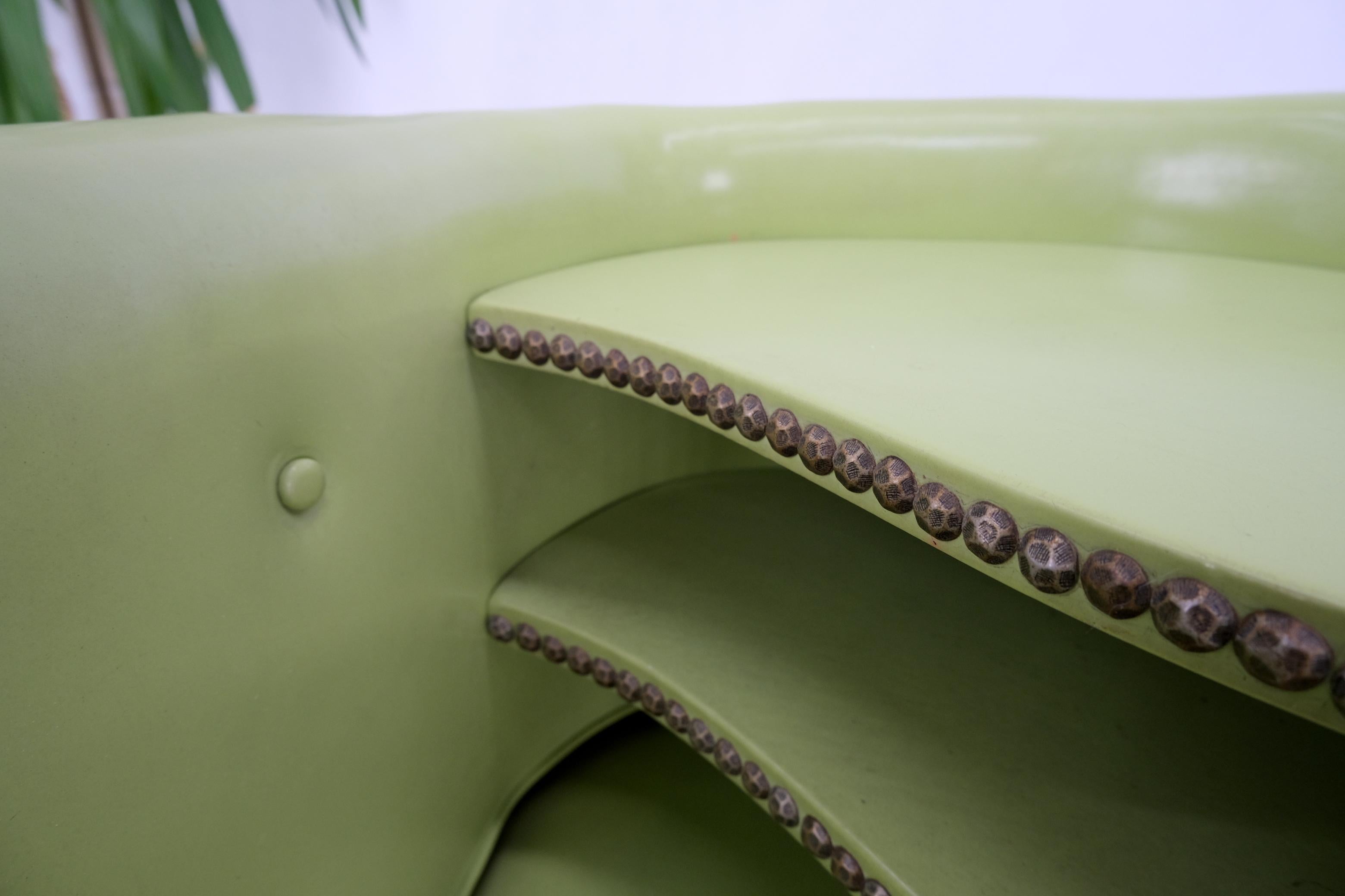 circa 1960s Telephone Hall Built in Table Bench Neon Green Vinyl Upholstery 2