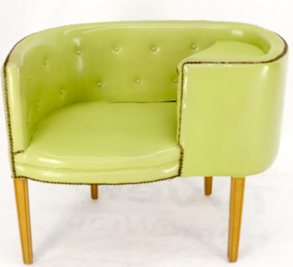 Mid-Century Modern lime green upholstery telephone hall bench with the telephones books shelves and storage organizer.