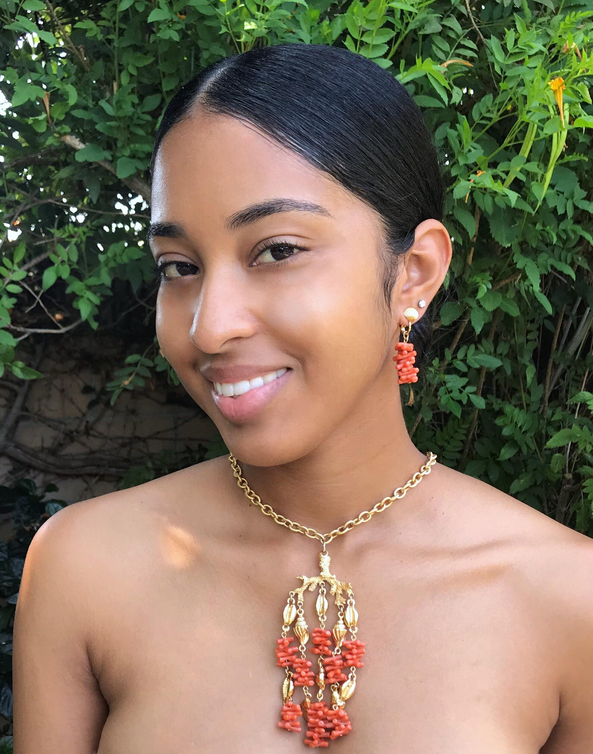 Women's Circa 1960s Trifari Faux-Coral Necklace and Earrings Set For Sale