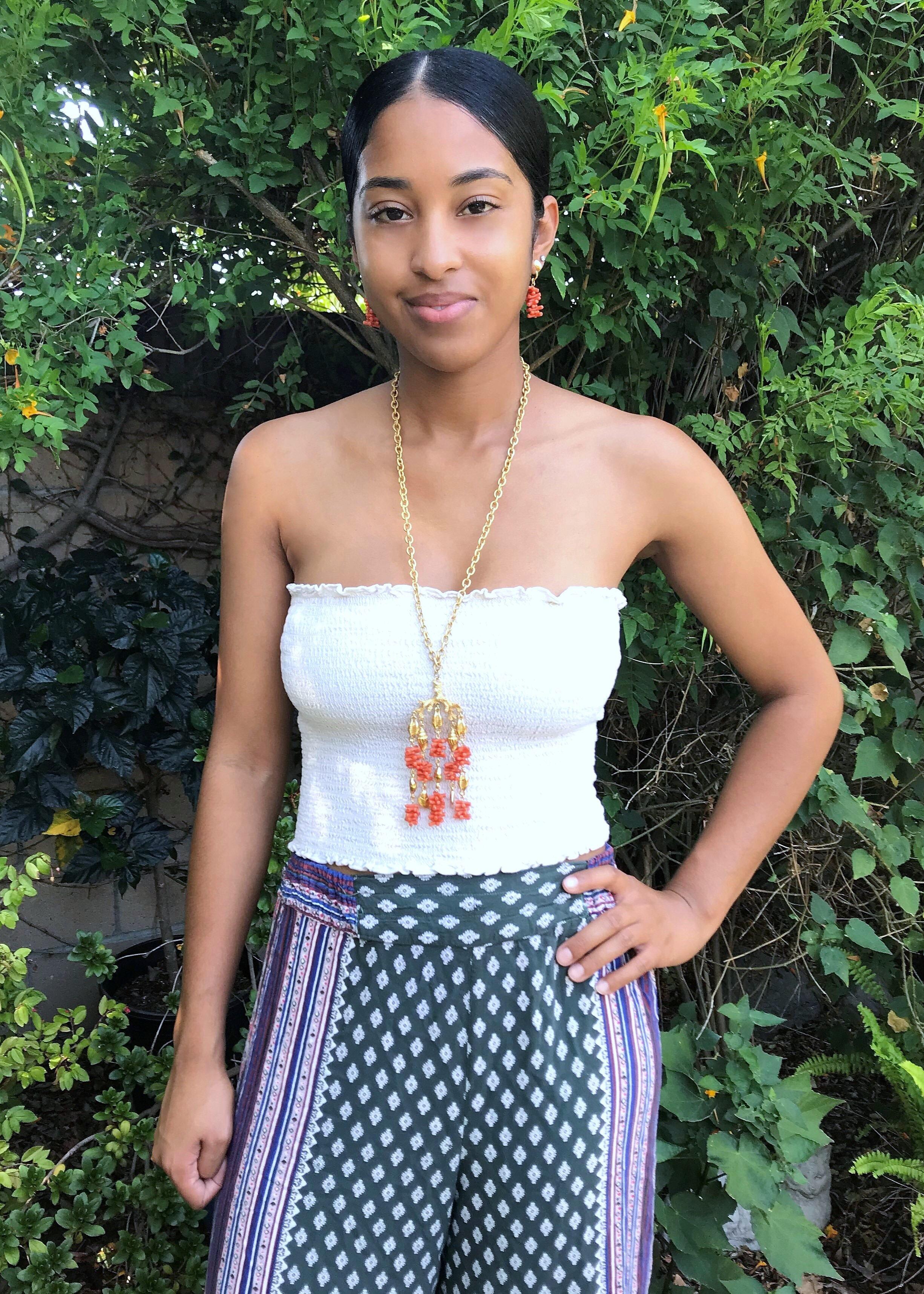 Circa 1960s Trifari Faux-Coral Necklace and Earrings Set For Sale 1