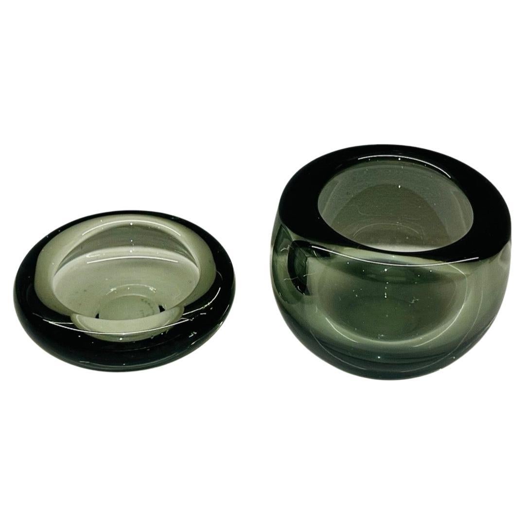 Circa 1960s Two Holmegaard Per Lütken Smoked Green Glass Bowls No 15739 100002