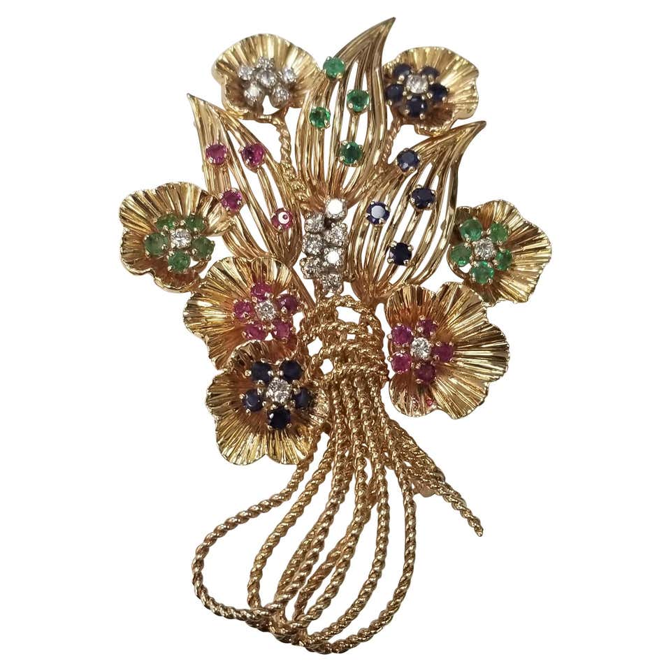 Unique Gemstone Gold Water Bearer Brooch For Sale at 1stDibs