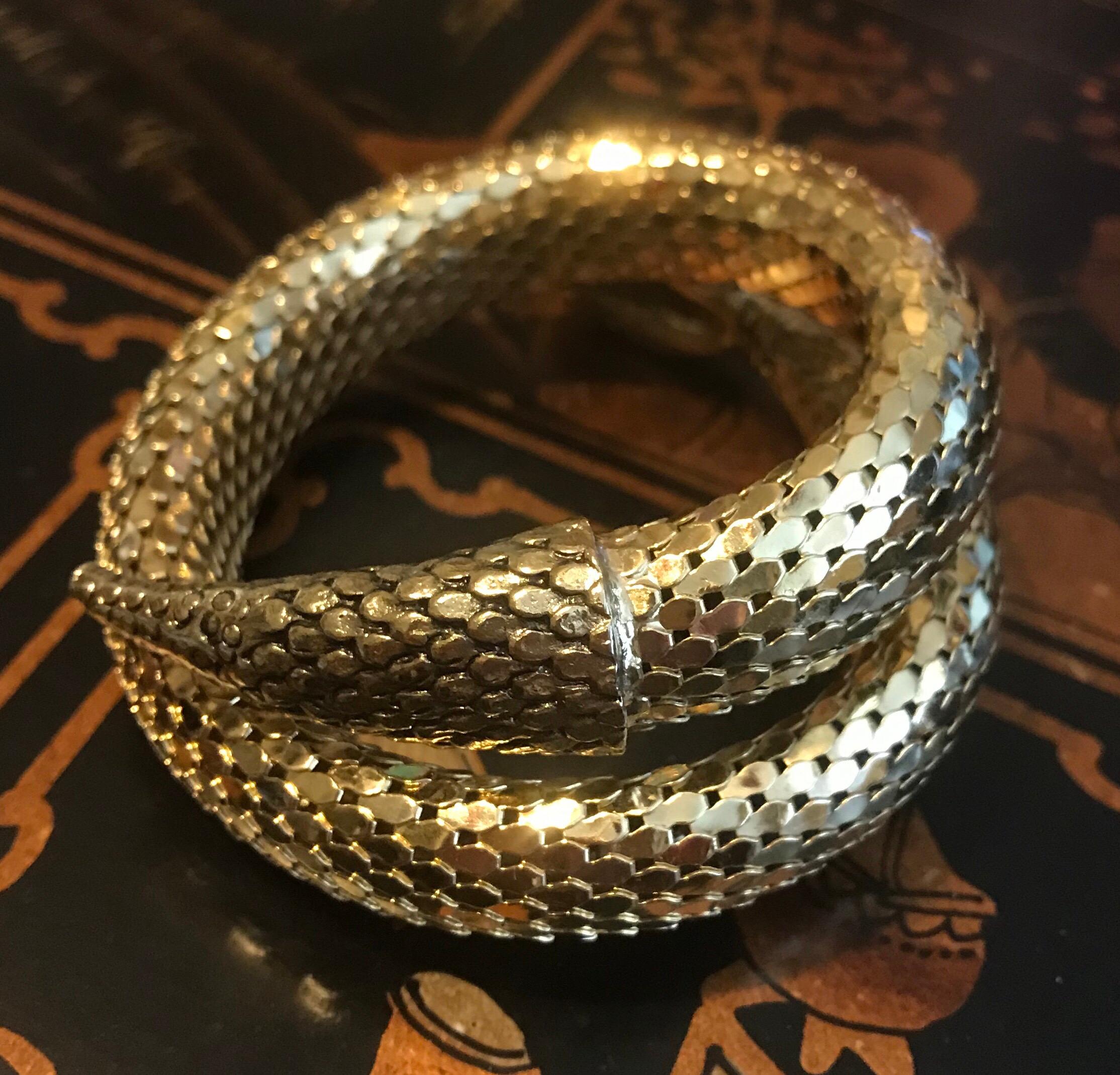 Circa 1960s Whiting & Davis Gold Metal Mesh Snake Bracelet In Good Condition In Long Beach, CA