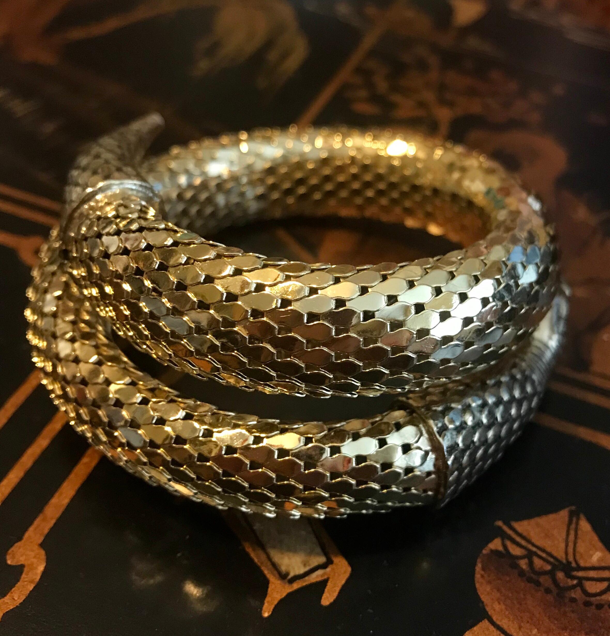 Women's Circa 1960s Whiting & Davis Gold Metal Mesh Snake Bracelet