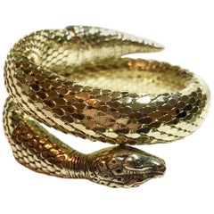 Vintage Circa 1960s Whiting & Davis Gold Metal Mesh Snake Bracelet