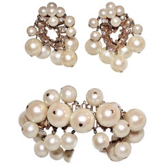 Circa 1960s William deLillo Faux-Pearl Bracelet and Earrings