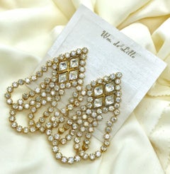 Circa 1960s William deLillo Goldtone and Clear Crystal Dangling Earrings