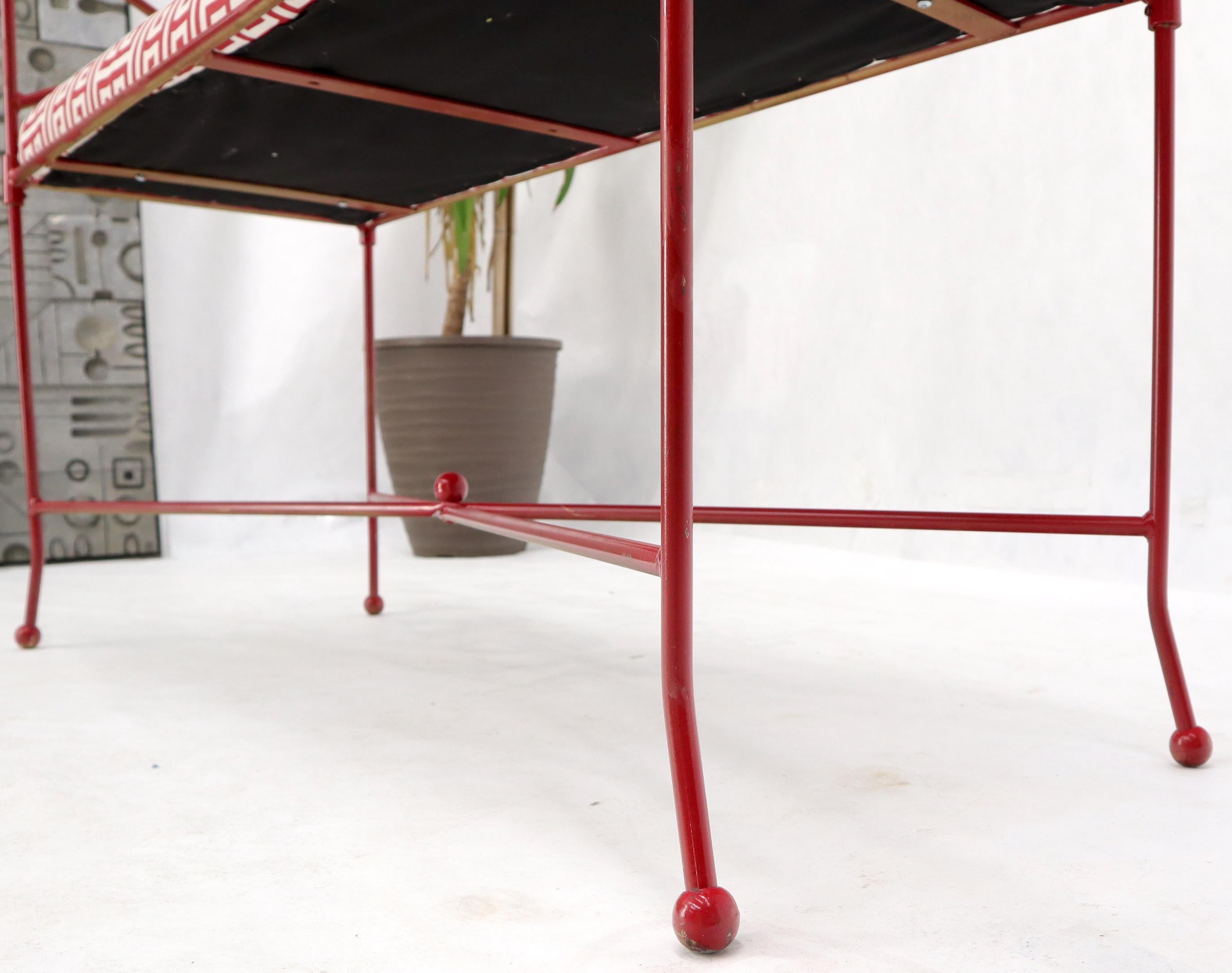 Mid-Century Modern Circa 1960s Wrought Iron Window Bench Fully Restored New Red Lacquer Upholstery For Sale