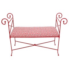 Circa 1960s Wrought Iron Window Bench Fully Restored New Red Lacquer Upholstery