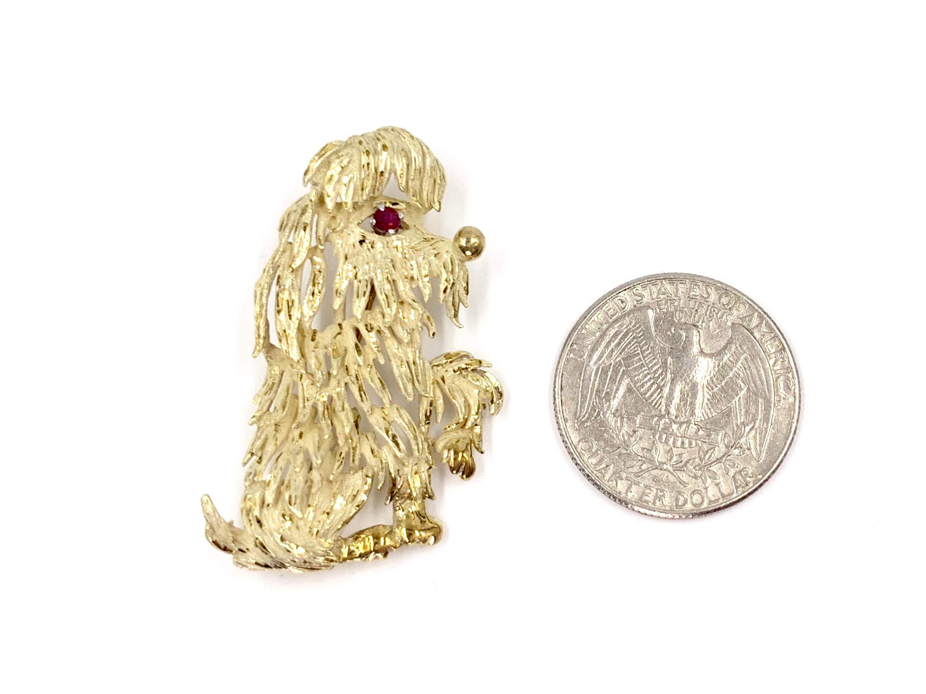 Round Cut Yellow Gold and Ruby Shaggy Dog Brooch, circa 1960s