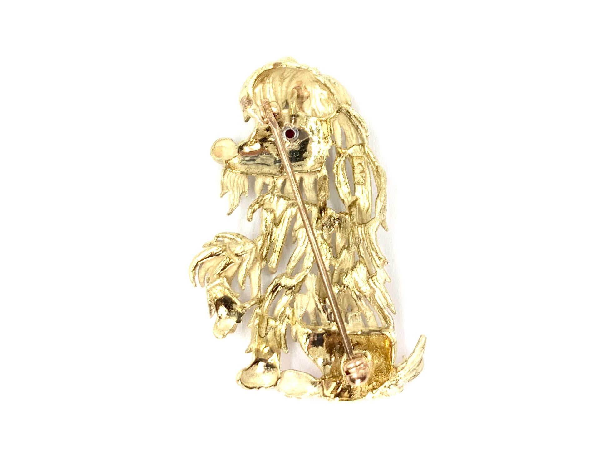 Yellow Gold and Ruby Shaggy Dog Brooch, circa 1960s In Good Condition In Pikesville, MD