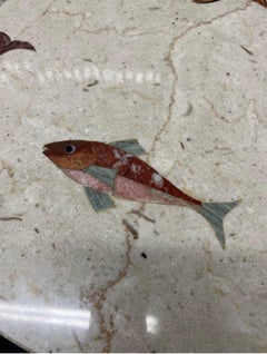 Richard Blow-Stil Italienischer Fisch-Tisch aus Pietra Dura-Marmor und Messing, um 1965