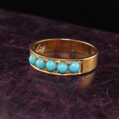 Vintage Estate 18 Karat Yellow Gold Turquoise Stacking Band, circa 1968
