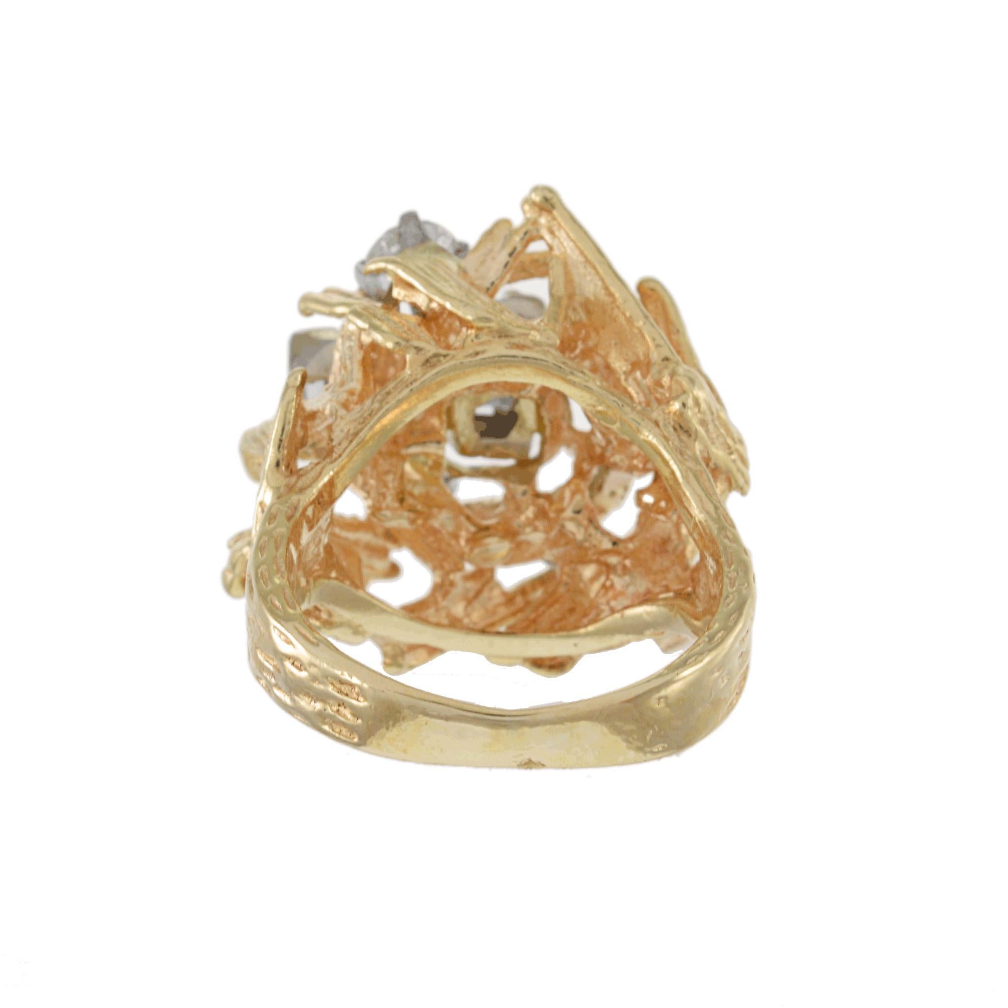 Circa 1970 Bague en or jaune 14KT avec diamant taille émeraude en vente 5