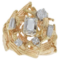 Circa 1970 14KT Yellow Gold Emerald Cut Diamond Ring