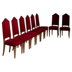 Circa 1970 Baroque Revival Burgundy Velvet Upholstered Set of 8 Dining Chairs