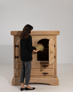 Circa 1970 Black Brutalist Wood Brutalis Oak Cabinet