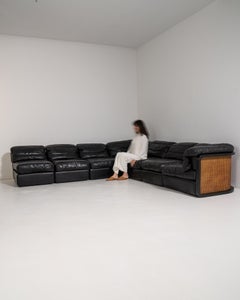 Circa 1970 Black Rare Top Quality Modular Leather Designer Sofa