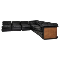 Circa 1970 Black Rare Top Quality Modular Leather Designer Sofa